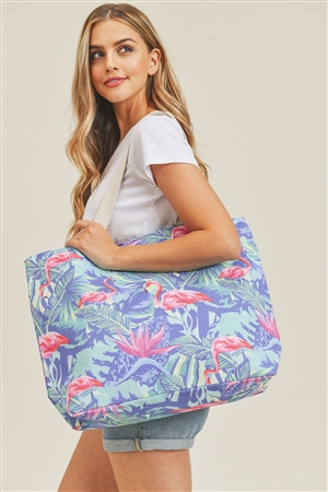 S20-2-1-MB0138 - TROPICAL FLAMINGO TOTE BAG - BLUE/6PCS