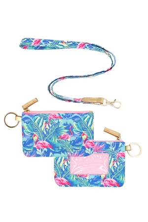 S24-8-2-MB0148-1 - TROPICAL FLAMINGO ID WALLET & DETACHABLE LANYARD - BLUE/1PC