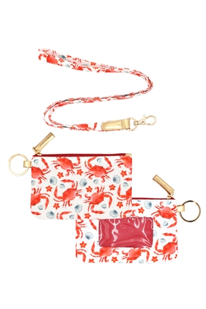 S22-2-5-MB0152-1 - HAND DRAWN CRAB ID WALLET & DETACHABLE LANYARD - RED/1PC