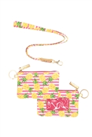 S30-1-1-MB0157PK - PINEAPPLE STRIPE ID WALLET & DETACHABLE LANYARD - PINK/6PCS