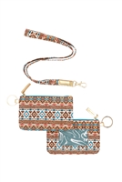 S30-1-1-MB0159BR-TQ - LEOPARD TRIBAL ID WALLET & DETACHABLE LANYARD - BROWN/TURQUOISE/6PCS