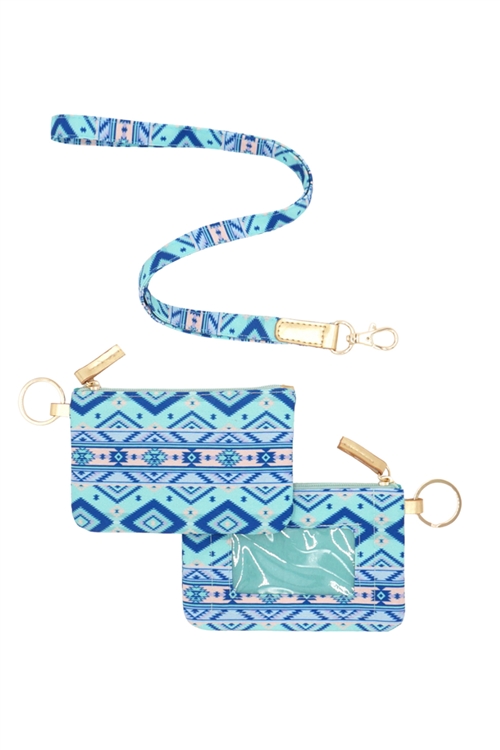 S30-1-1-MB0160TQ - TRIBAL ID WALLET & DETACHABLE LANYARD - TURQUOISE/6PCS