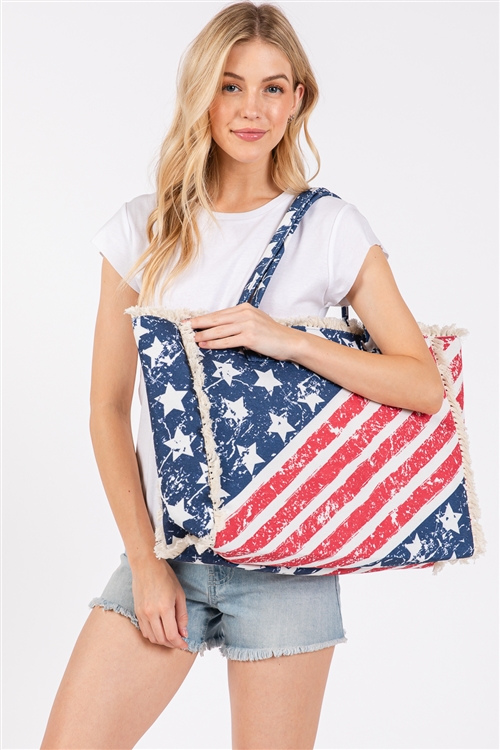 S30-1-1-MB0270 - AMERICAN FLAG PATTERN FRINGE BAG WITH MAGNETIC CLOSURE & INNER POCKET-USA/6PCS