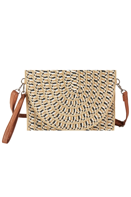 S30-1-1-MB0295 - MULTI COLOR STRAW CLUTCH & CROSSBODY BAG-BEIGE/6PCS