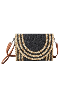 S30-1-1-MB0297 - MIXED COLOR DETAIL STRAW CLUTCH & CROSSBODY BAG-BLACK/6PCS