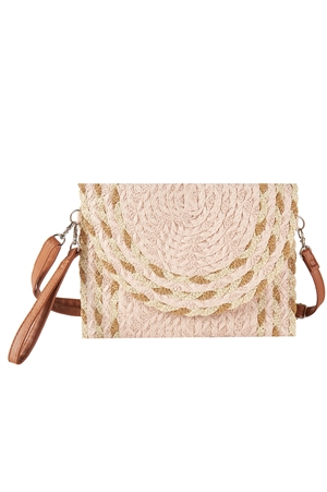 S30-1-1-MB0297 - MIXED COLOR DETAIL STRAW CLUTCH & CROSSBODY BAG-PINK/6PCS