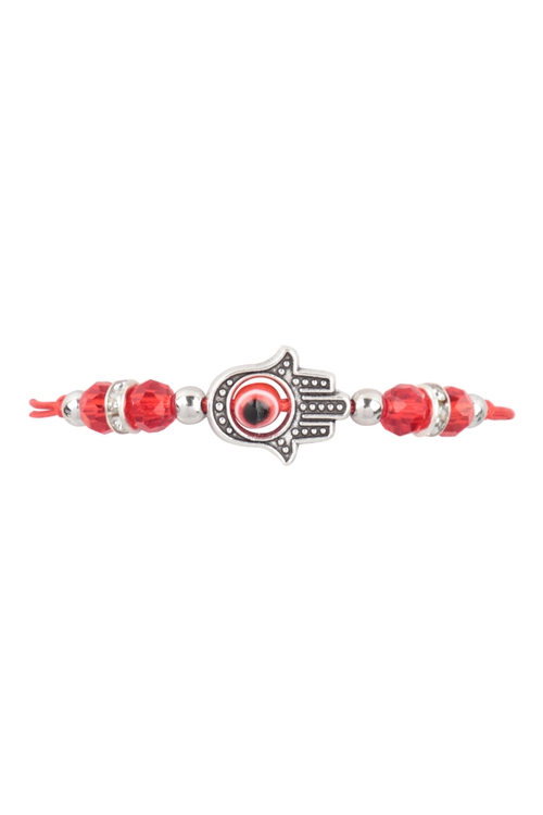 A1-2-3-MB34587 - HAMSA EVIL EYE CHARM SLIDING KNOT BRACELET SET-SAPPHIRE RUBY/12PCS