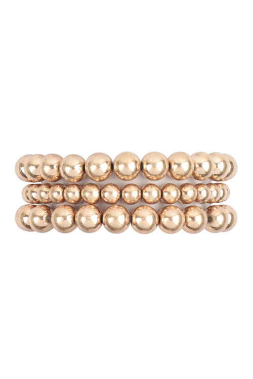 S7-6-2-MB4085WG - CCB 3 LAYER STACKABLE STRETCH BRACELET SET-MATTE GOLD/6PCS