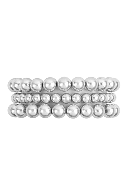 S7-6-2-MB4085WS - CCB 3 LAYER STACKABLE STRETCH BRACELET SETVV-MATTE SILVER/6PCS