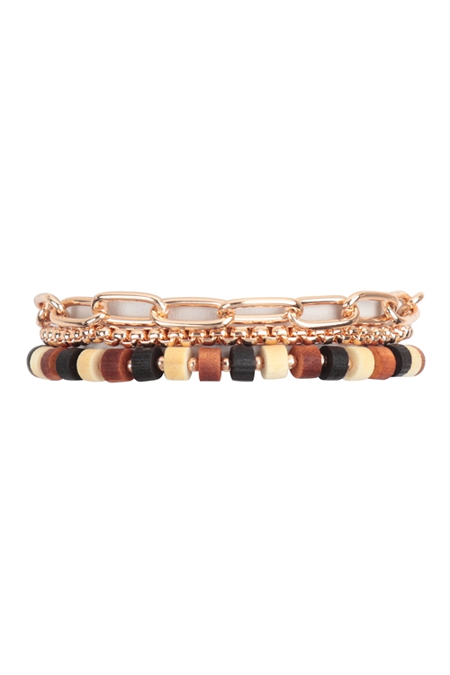 S1-4-2-MB4144MLT -  WOOD BEAD CHAIN LAYERED BRACELET-MULTICOLOR/1PC