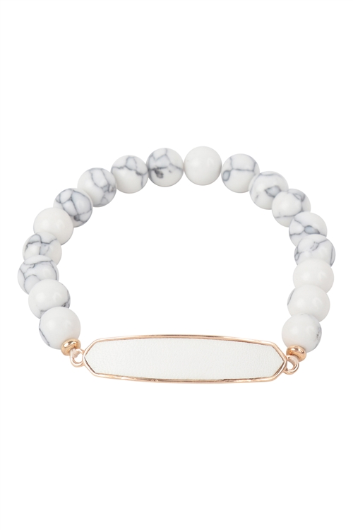 S1-6-2-MB7940HOW - NATURAL STONE WITH LEATHER ACCENT BRACELET-HOWLITE/1PC (NOW $3.75 ONLY!)