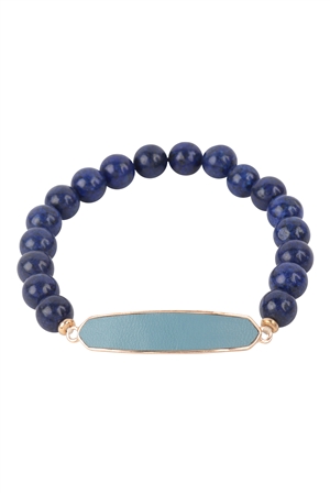 S1-6-2-MB7940NVY - NATURAL STONE WITH LEATHER ACCENT BRACELET-NAVY/1PC (NOW $3.75 ONLY!)