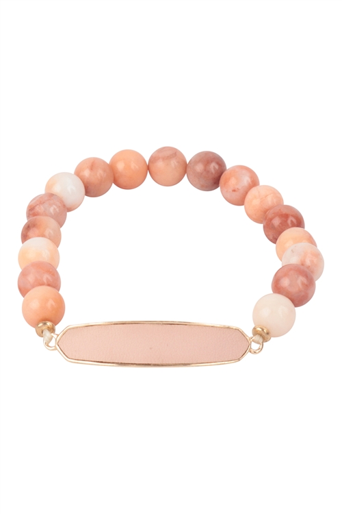 S1-6-2-MB7940PINK - NATURAL STONE WITH LEATHER ACCENT BRACELET-PINK/1PC (NOW $3.75 ONLY!)