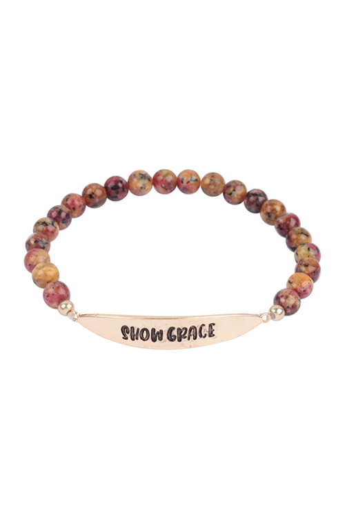 S1-2-2-MB7978BRW - SHOW GRACE NATURAL STONE STRETCH BRACELET-BROWN/1PC