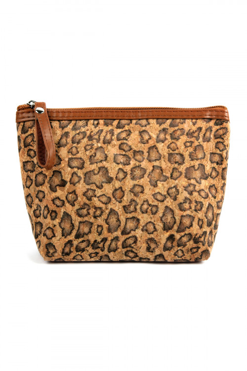 S3-4-3-MBG1112BK - LEOPARD CORK PRINT COSMETIC BAG - STYLE 2 - BLACK /6PCS