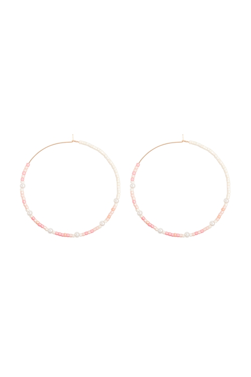 S1-2-3-ME0364PINK - TWO TONE GLASS SEED BEADS EARRINGS-PINK/1PC