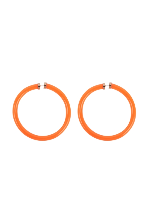 S19-8-3-ME0619NEONORA - 2.25" TUBE JELLY  HOOP EARRINGS-NEON ORANGE/1PC