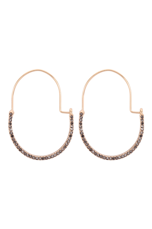 A2-3-5-ME10125GD-HMT - PAVE RHINESTONE HOOP EARRINGS - GOLD HEMATITE/6PCS