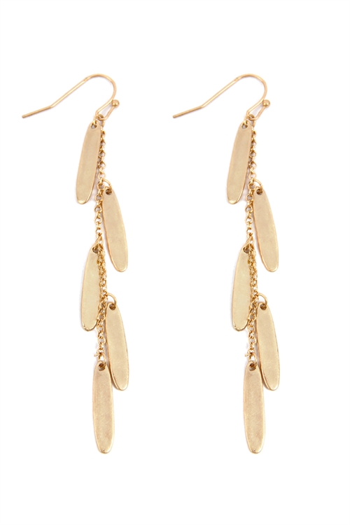 S22-11-5-ME10126WG - OVAL CHAIN CLUSTER DROP FISH HOOK EARRINGS - MATTE GOLD/6PAIRS