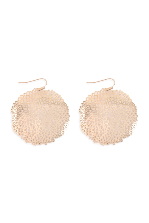 S25-6-4-ME10135GD-SEA CORAL ROUND FILIGREE HOOK EARRINGS-GOLD/6PCS