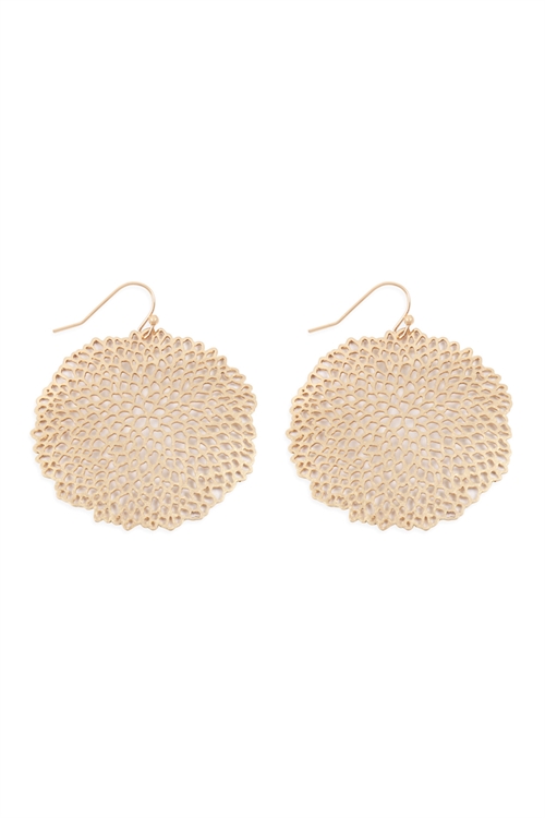 S25-6-4-ME10135WG-SEA CORAL ROUND FILIGREE HOOK EARRINGS-MATTE GOLD/6PCS