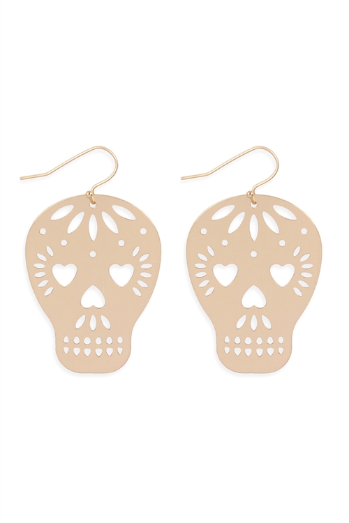 S5-6-2-ME10161GD- (HALLOWEEN) SKULL COATED FILIGREE HOOK EARRINGS-GOLD/1PC