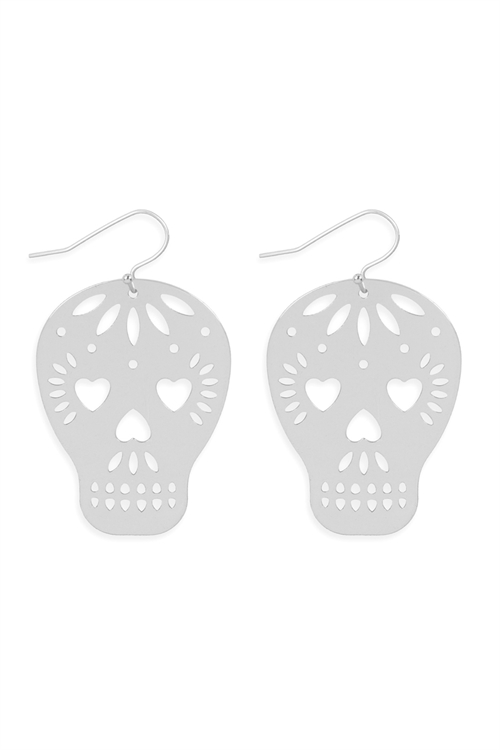 S5-6-2-ME10161RD- (HALLOWEEN) SKULL COATED FILIGREE HOOK EARRINGS-SILVER/1PC