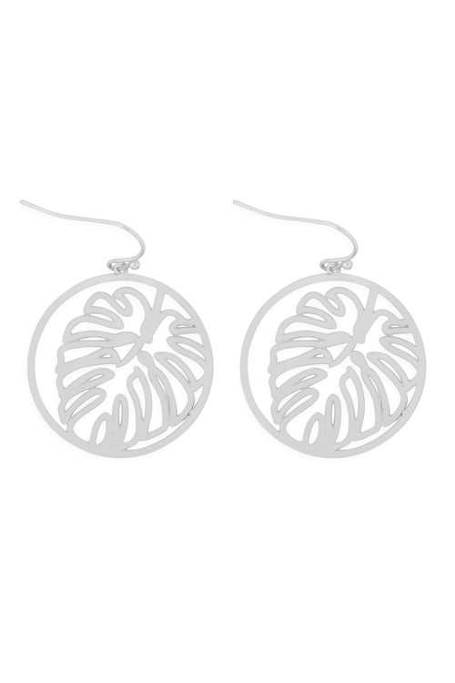 S1-1-4-ME10186RD - MONSTERA FILIGREE ROUND HOOK EARRINGS-SILVER/6PCS