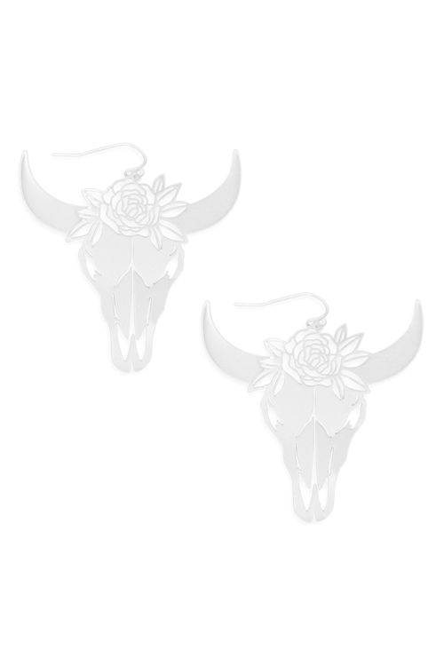 S1-2-3-ME10237MS - FLOWER BULL FILIGREE EARRINGS-MATTE SILVER/6PCS