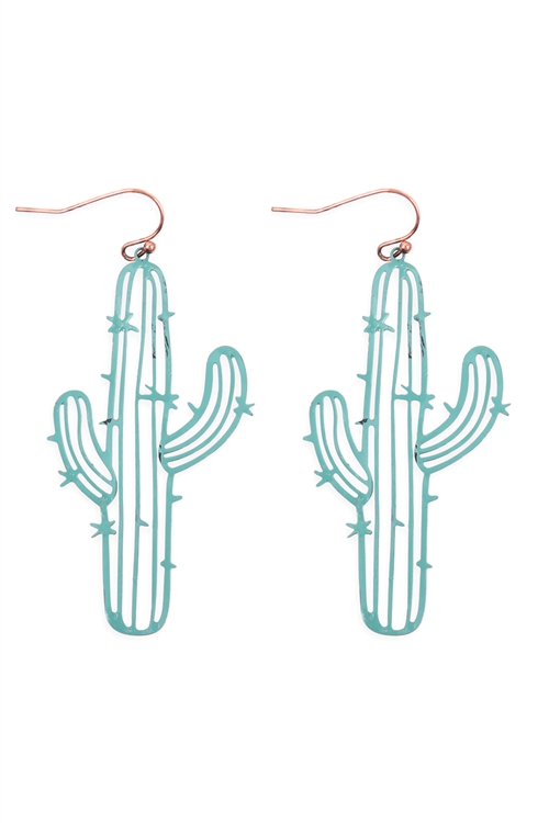 S1-1-4-ME10239PAT - LASER CUT CACTUS EARRINGS-TURQUOISE/6PCS