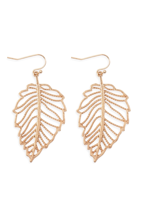 S5-6-2-ME10271WG-LEAF FILIGREE DANGLE DROP HOOK EARRINGS-MATTE GOLD/1PC