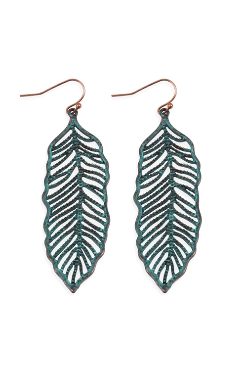 S25-6-4-ME10272PAT-LEAF FILIGREE EARRINGS-BURNUSH TURQUOISE/6PCS