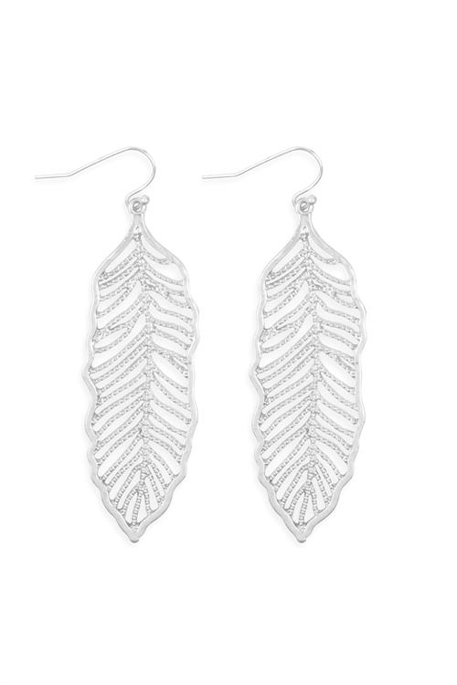 S25-6-4-ME10272WS-LEAF FILIGREE DROP HOOK EARRINGS-MATTE SILVER/6PCS