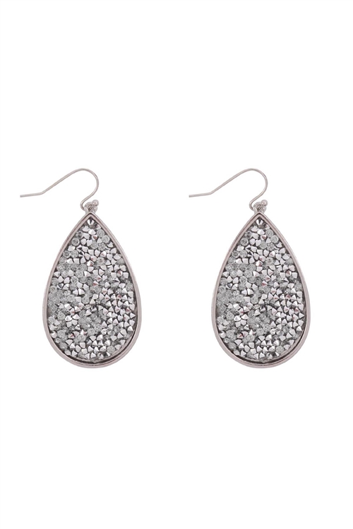 S5-6-3-ME10311RD-RD-SILVER GLITTER FACETED STONE  TEARDROP EARRINGS/1PAIR