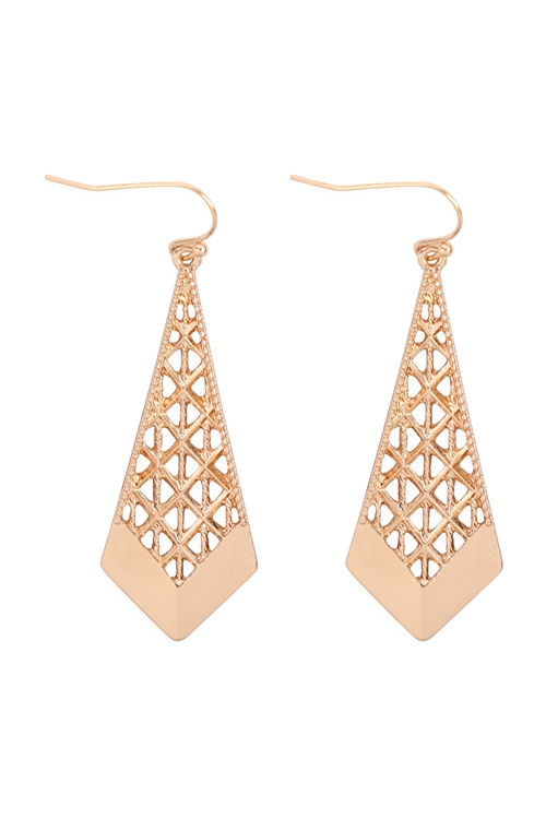 A2-3-5-ME10332GD - CAST FILIGREE KITE SHAPE DROP EARRINGS - GOLD/6PCS