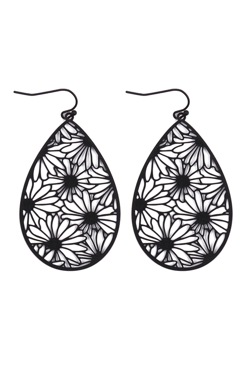 S5-5-2-ME10348BK - FLOWER FILIGREE EARRINGS - BLACK/6PCS