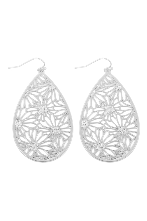 S6-5-1-ME10348RD - FLOWER FILIGREE EARRINGS - SILVER/6PCS