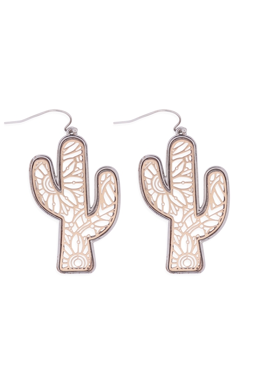 S1-1-4-ME10378RD-GD - CACTUS TWO TONE FILIGREE EARRINGS-SILVER GOLD/1PC