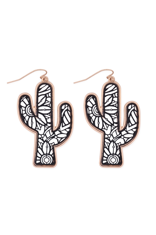 S1-1-4-ME10378WG-BK - CACTUS TWO TONE FILIGREE EARRINGS-MATTE GOLD BLACK/1PC