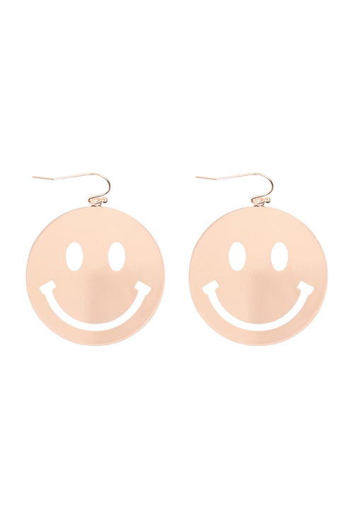 S5-4-4-ME10421GD - SMILEY FACE OPEN CUT DANGLE FISH HOOK EARRINGS-GOLD/6PCS