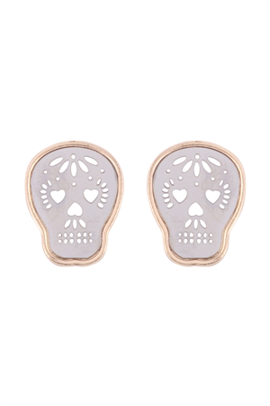 S5-6-5-ME10456GD-RD - (HALLOWEEN) TWO TONE SUGAR SKULL FILIGREE  POST EARRINGS - GOLD SILVER/1PC