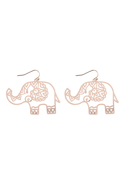 S5-4-4-ME10469GD - ELEPHANT FILIGREE  DANGLE HOOK EARRINGS-GOLD/1PC