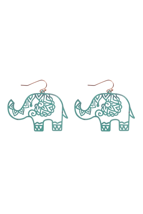 S5-4-4-ME10469PAT -  ELEPHANT FILIGREE  DANGLE HOOK EARRINGS-TURQUOISE/1PC