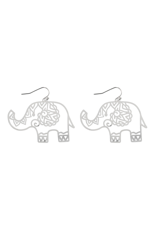 S5-4-4-ME10469RD -  ELEPHANT FILIGREE  DANGLE HOOK EARRINGS-SILVER/1PC