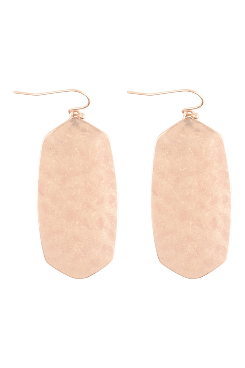 A2-1-2-ME10485WG - HAMMERED OVAL DROP FISH HOOK EARRINGS - MATTE GOLD/1PC (NOW $1.50 ONLY!)