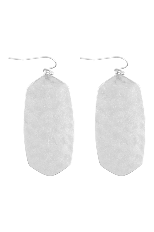 A2-1-2-ME10485WS - HAMMERED OVAL DROP FISH HOOK EARRINGS - MATTE SILVER/1PC