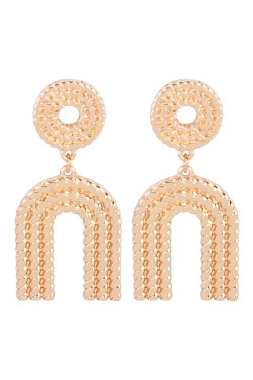 S7-4-1-ME10551GD - ROPE TEXTURED ARCH POST EARRINGS - GOLD/6PCS