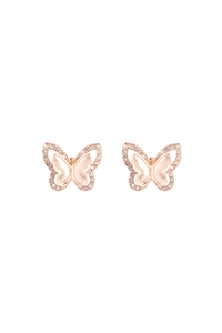 S7-6-1-ME10626GD - 3D BUTTERFLY PAVE RHINESTONE EARRINGS - GOLD/1PC