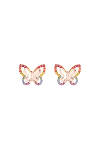 S7-6-1-ME10626MLT - 3D BUTTERFLY PAVE RHINESTONE EARRINGS - MULTICOLOR/1PC