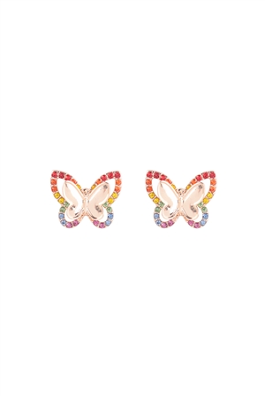 S7-6-1-ME10626MLT - 3D BUTTERFLY PAVE RHINESTONE EARRINGS - MULTICOLOR/1PC